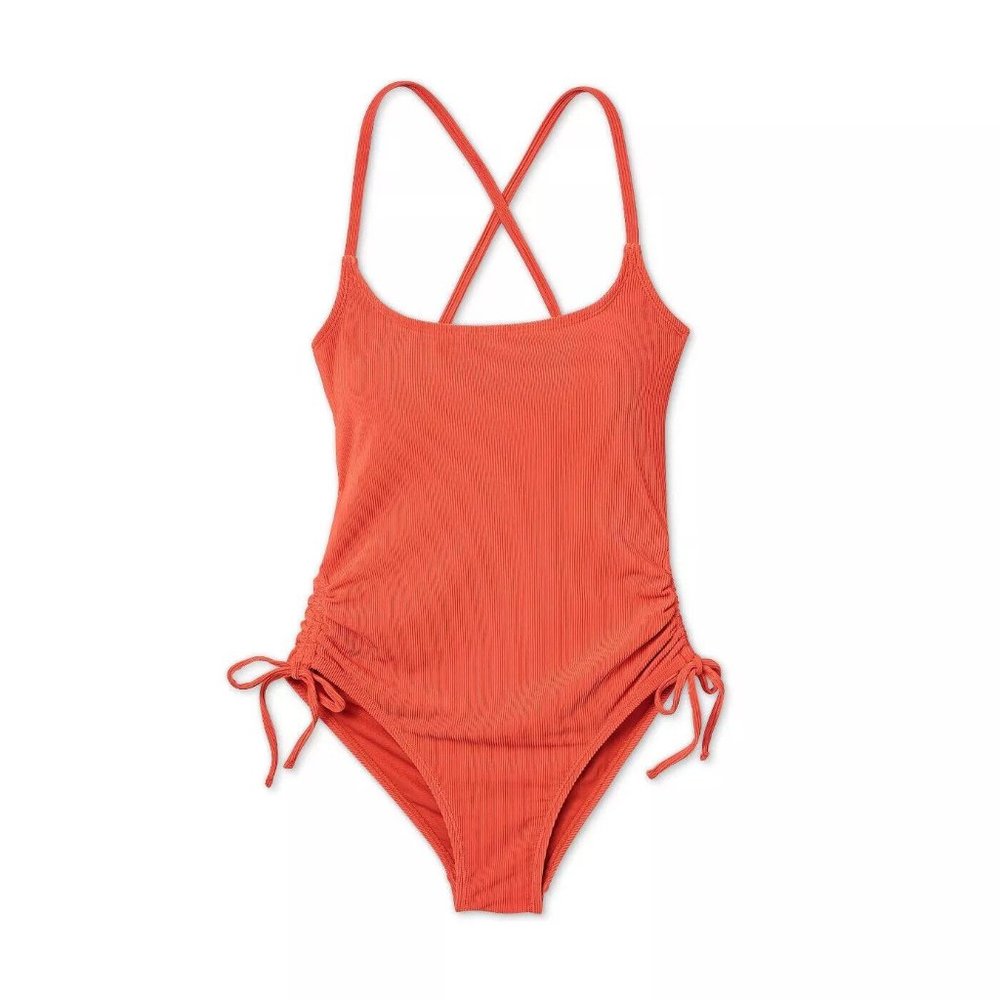 Juniors' Ribbed Side-Cinch One Piece Swimsuit - Xhilaration Size S - Picture 6 of 7